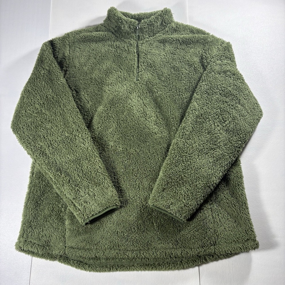 BCG Mens XL Olive Green Sherpa Fleece 1/4 Zip Pullover Jacket Soft Outdoor